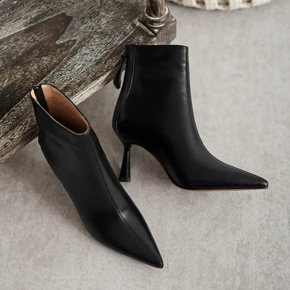 Krazing Pot Big Size 42 Cow Leather Pointed Toe High Heels Chic Design Concise Winter Spring Shoe Dress Warm Wedding Ankle Boots