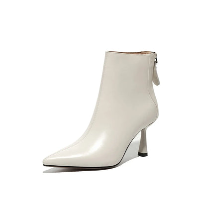 Krazing Pot Big Size 42 Cow Leather Pointed Toe High Heels Chic Design Concise Winter Spring Shoe Dress Warm Wedding Ankle Boots