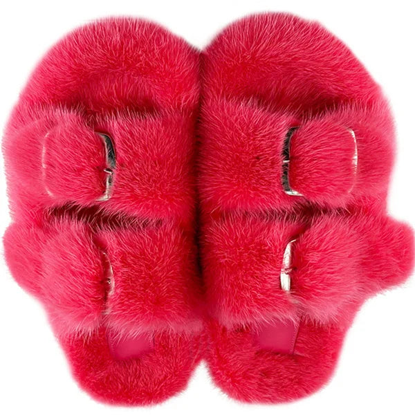 Slippers Ladies Summer Fluffy Mink Fur Slippers 100% Mink Fur Slippers Ladies Sandals 2021 Home Slippers Girls Outdoor Slippers