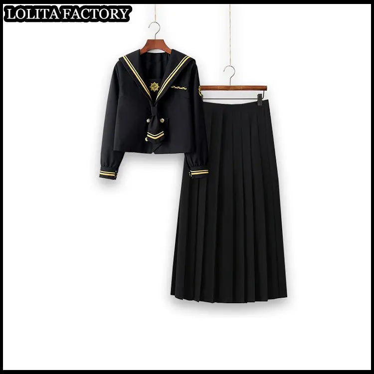 Dark magic  JK sailor suit women's orthodox 80cm long skirt middle suit Japanese sailor's uniform academic school uniform