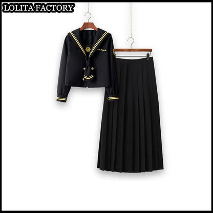 Dark magic  JK sailor suit women's orthodox 80cm long skirt middle suit Japanese sailor's uniform academic school uniform