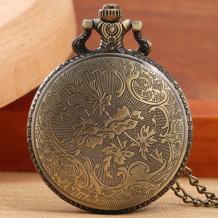 Retro Bronze Pocket Watch Hollow Case Quartz Design Steampunk Gold Arabic Dial Necklace Pendant Clock Men Women Reloj De Bolsill