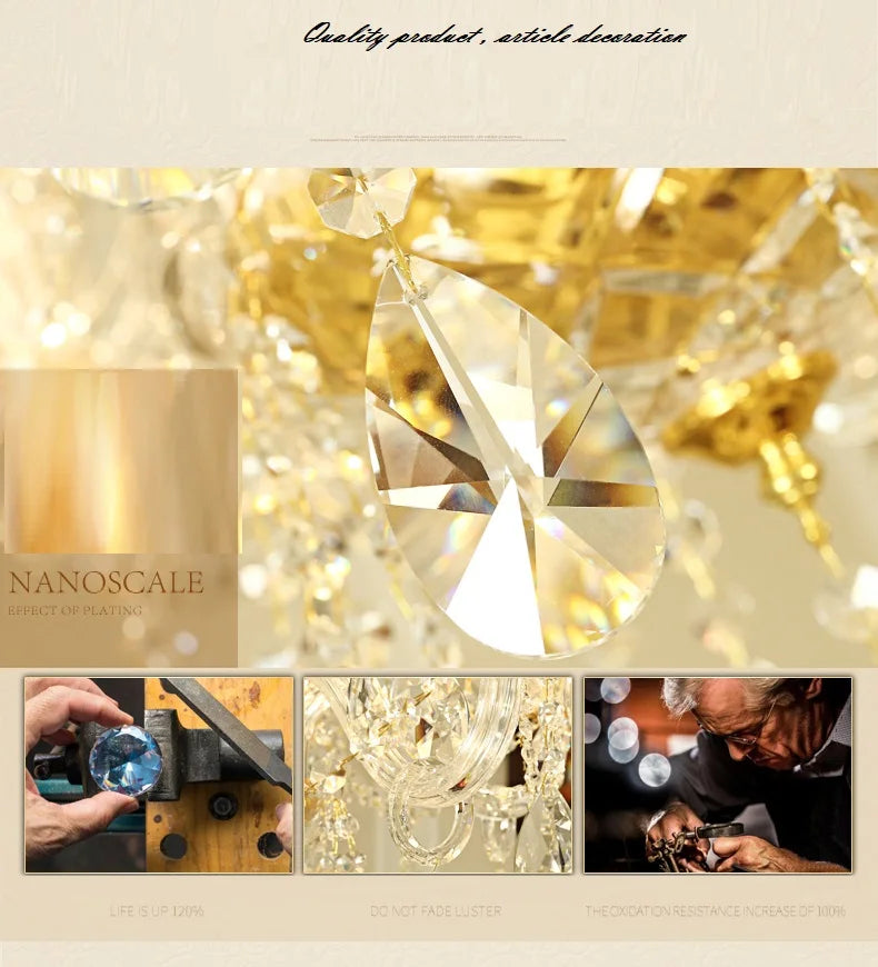 Modern European Style Gold/Silver Clear Crystal Chandelier K9 Hanging Light Fixture Clear Crystal Home Lighting Decor