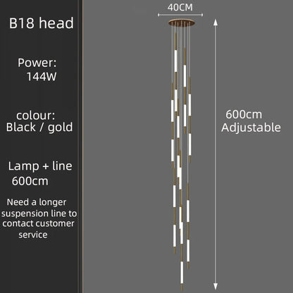 Led Pendant Light Golden Black Long Line Hanging Long Branch Chandelier Compound Attic Living Room Staircase Lighting Chandelier