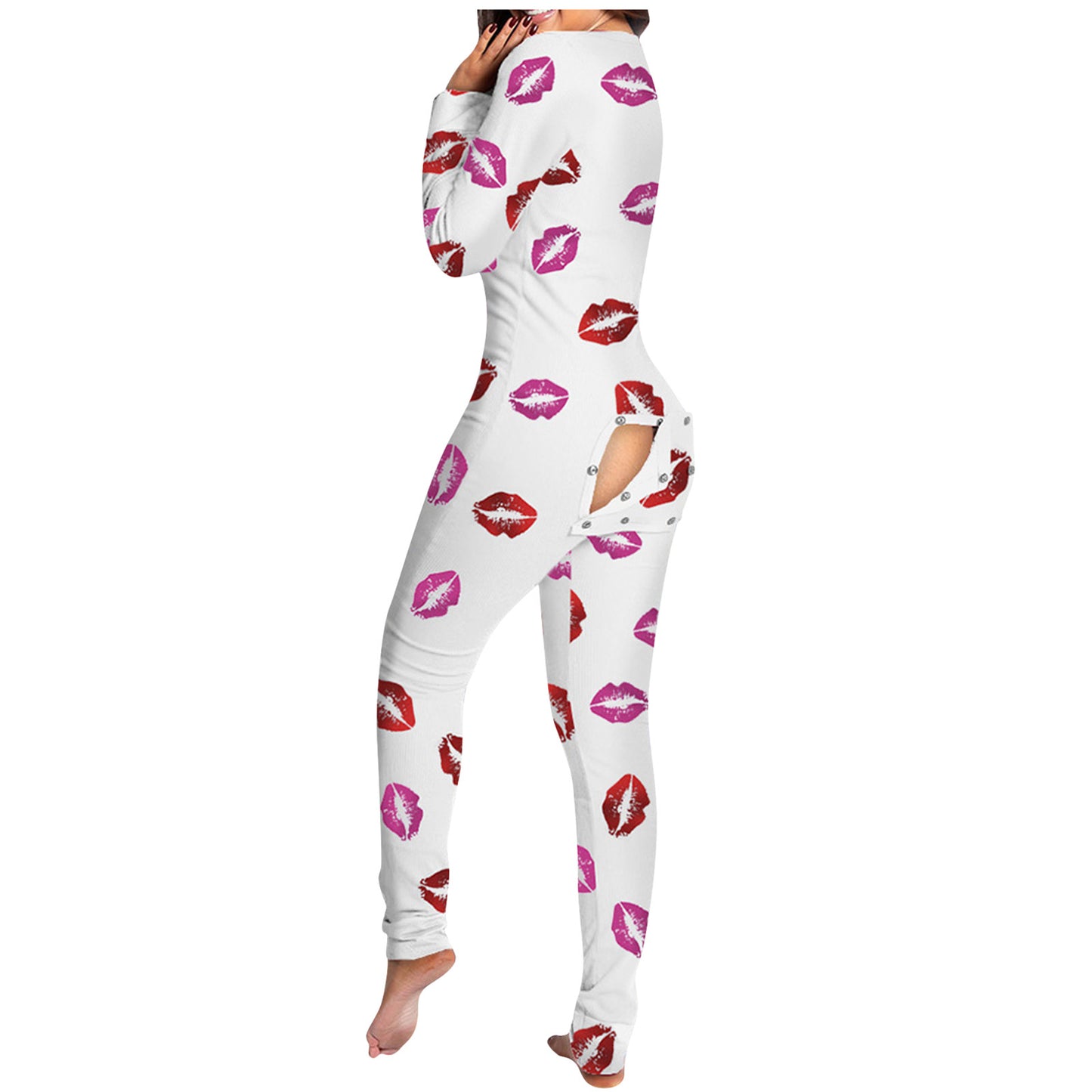 Sexy Women Pajamas Onesies Button-down Front Buttoned Flap Adults Pyjama Plaid Cow Print V-neck Long Sleeve Jumpsuit Sleepwear