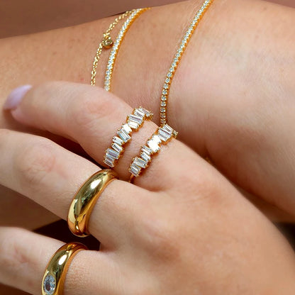 24K Gold Plated Colorful Crystal Gold Rings Turquoise Engagement Wedding Anniversary Ring Light Luxury Fashion Jewelry Gifts A40
