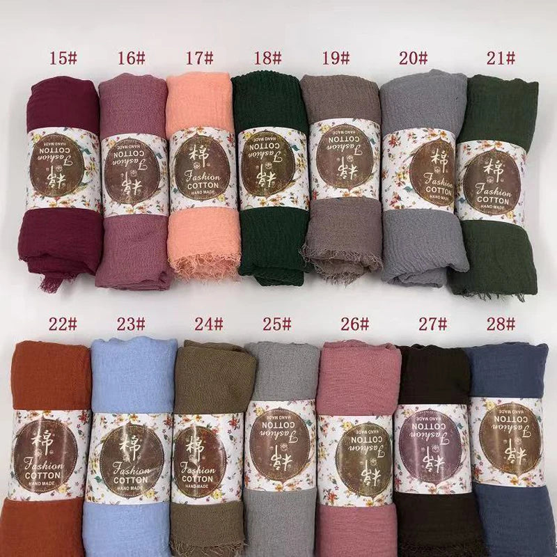 2026 Muslim Fashion Women Crinkle Hijab Scarf Soft Solid Head Scarves Turban Shawls and Wraps Hijab femme musulman kopftuch