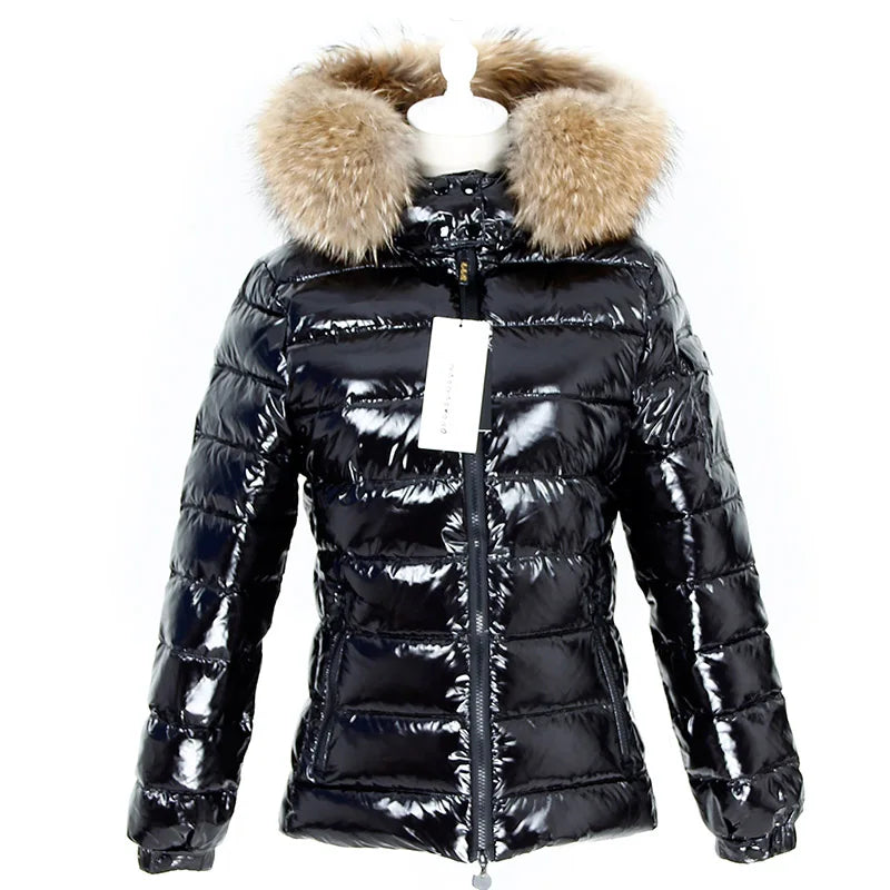 Maomaokong Winter Jacket Women Real Fur Coat Parkas Duck Down Lining Coat Real Raccoon Fur Collar Warm Black Streetwear
