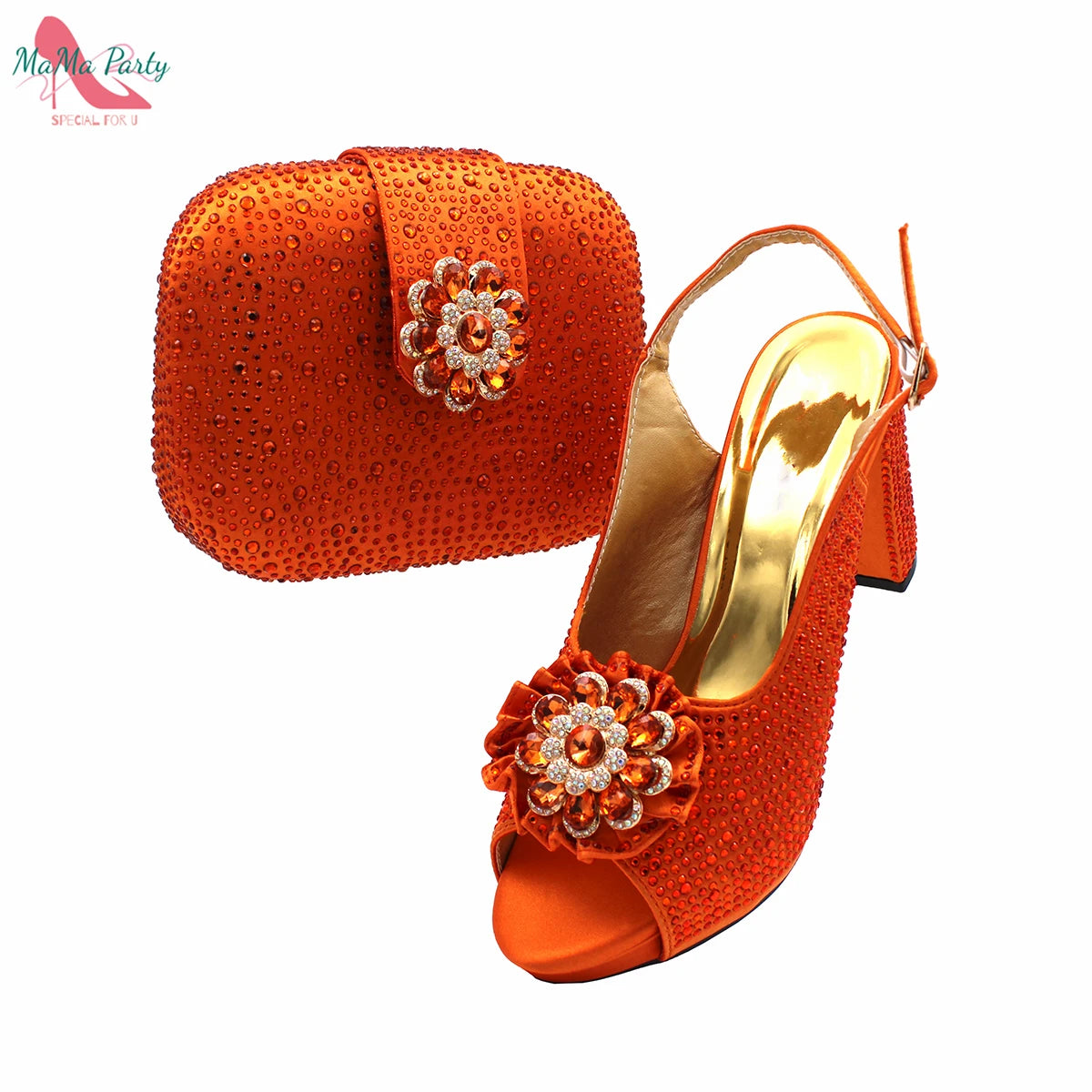 Buckle Strap Sandals Nigerian Women Shoes and Bag Set in Yellow Color with Shinning Crystal Italian Lady Shoes and Bag for Party
