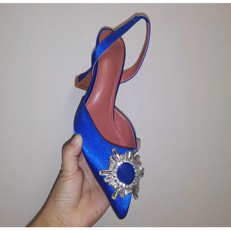 2025 Brand women Pumps luxury Crystal Slingback High heels Summer bride Shoes Comfortable triangle Heeled Party Wedding Shoes