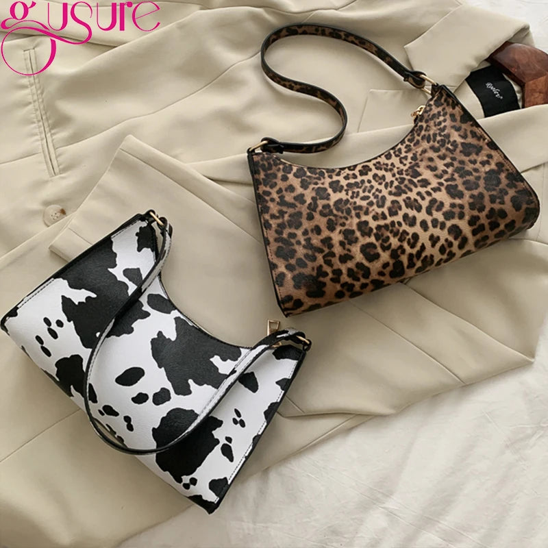 Gusure Fashion Leopard Pattern Shoulder Women Bag Hand Bag Personality Wild Pu Leather Designer Purses and Handbags