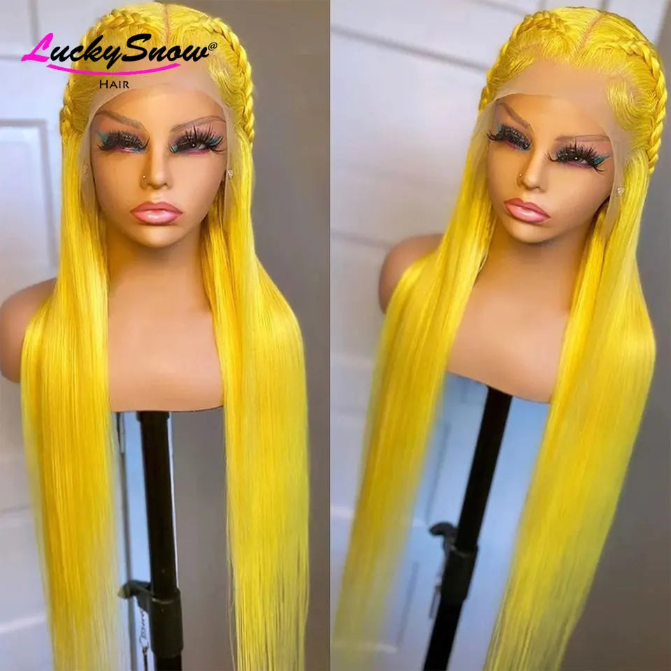 HD Transparent 13x4 Lace Frontal Wigs Bright Yellow Straight 180 Density Brazilian Colored 100% Human Hair Wig For Women HD Wigs