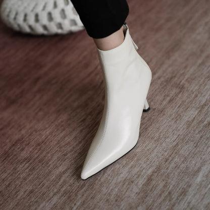 Krazing Pot Big Size 42 Cow Leather Pointed Toe High Heels Chic Design Concise Winter Spring Shoe Dress Warm Wedding Ankle Boots