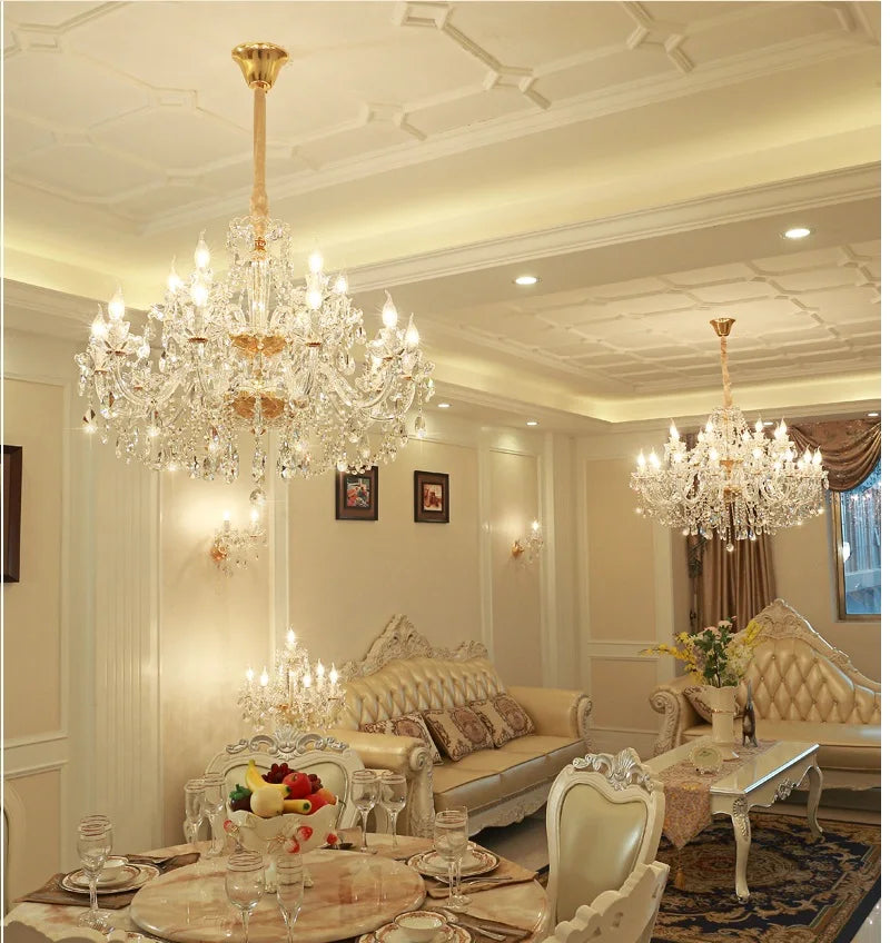 Modern European Style Gold/Silver Clear Crystal Chandelier K9 Hanging Light Fixture Clear Crystal Home Lighting Decor