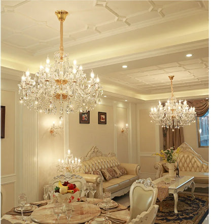 Modern European Style Gold/Silver Clear Crystal Chandelier K9 Hanging Light Fixture Clear Crystal Home Lighting Decor