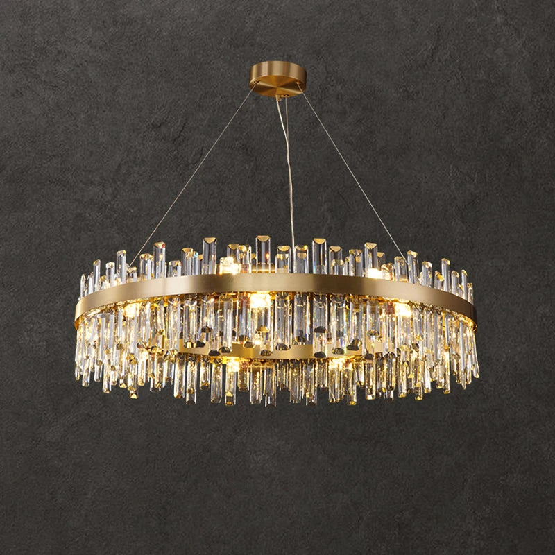 LED Postmodern Golden Chrome Silver Round Oval Crystal Chandelier Lighting Suspension Luminaire Lampen For Dinning Room