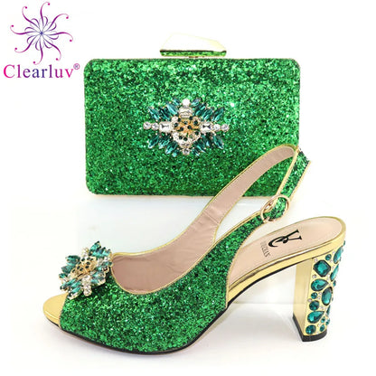 Fashion Ladies Shoes with Matching Bags Set 2022 Spring Autumn Women Pumps Sexy Buckles High Heels Slippers Nigerian Party