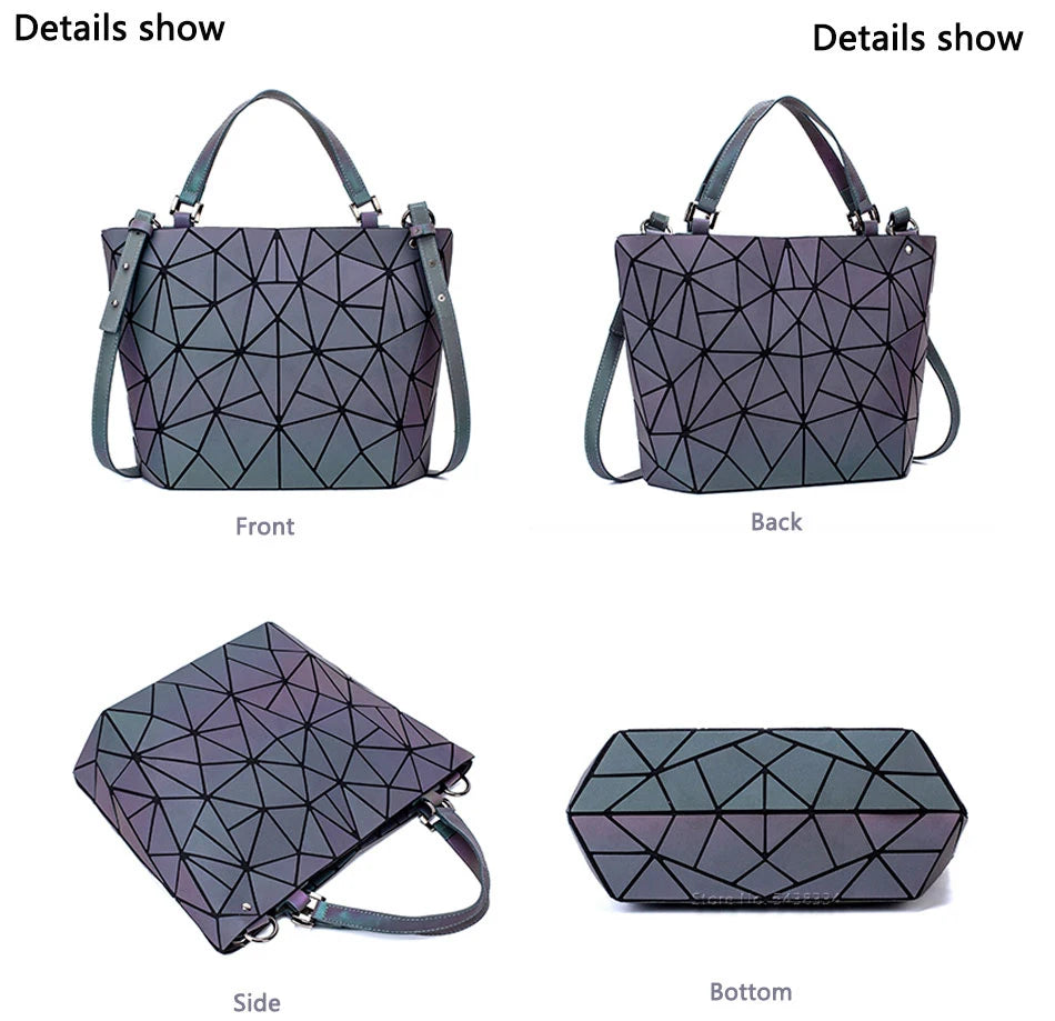 Ladies Luminous Bag Geometric Bags for Women 2024 Quilted Shoulder Bags Laser Plain Folding Female Handbags Bolsa Feminina
