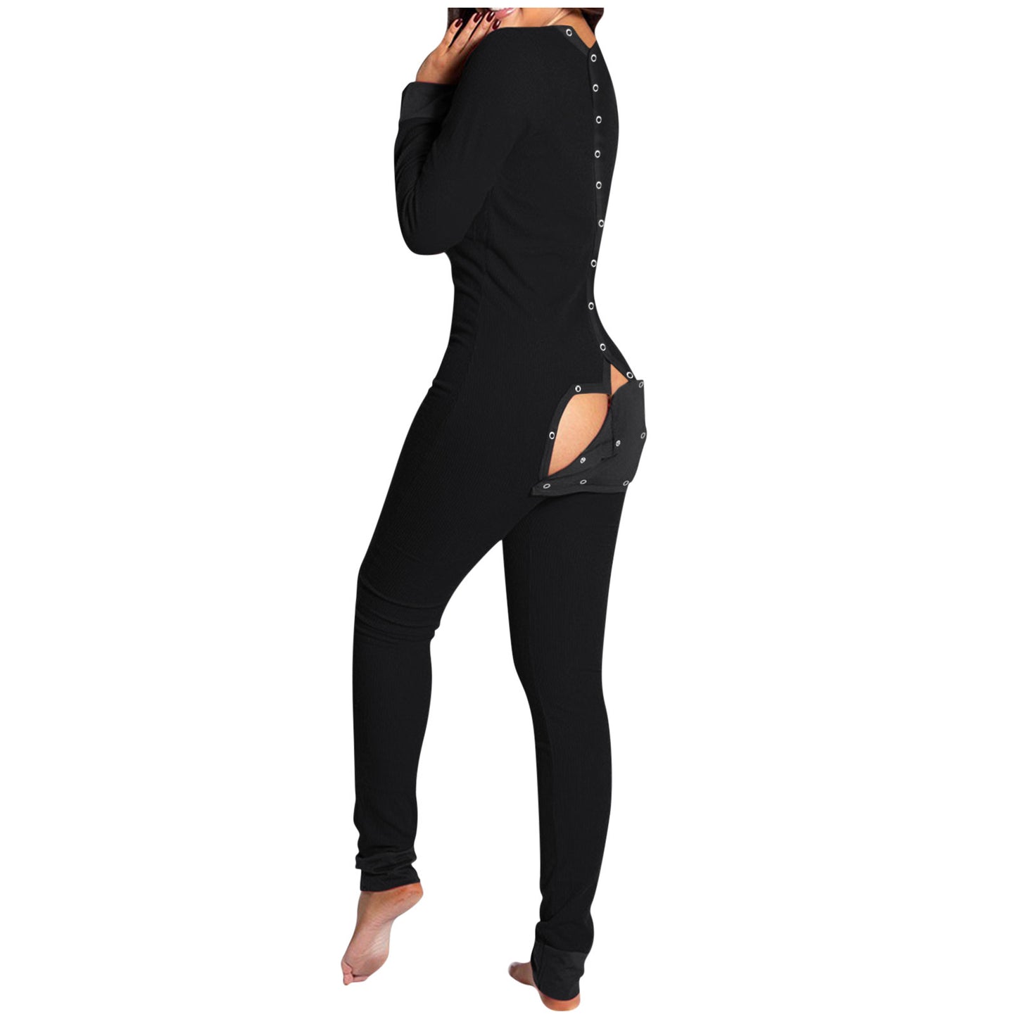 Sexy Pyjama Women's Jumpsuit Suit Button-down Front Back Butt Open Ass Flap Jumpsuit Pajamas Loungewear Buttoned Sleepwear