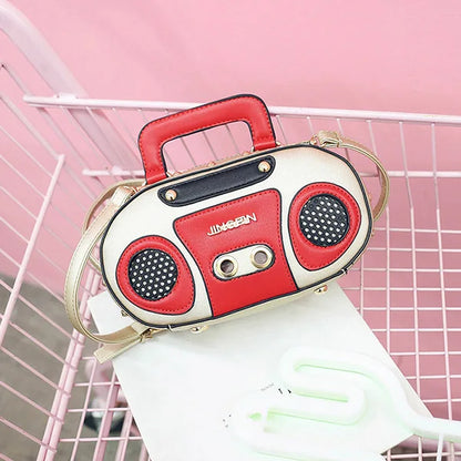 Vintage Radio Women Handbags Designer Chic Shoulder Bags Luxury Pu Leather Rock Female Crossbody Messenger Bag Personality Purse