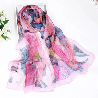Women Foulard Chiffon Georgette Bandana Scarf Tree Leaf Print Long Shawl Summer Wrap Lady Elegant Thin breathable