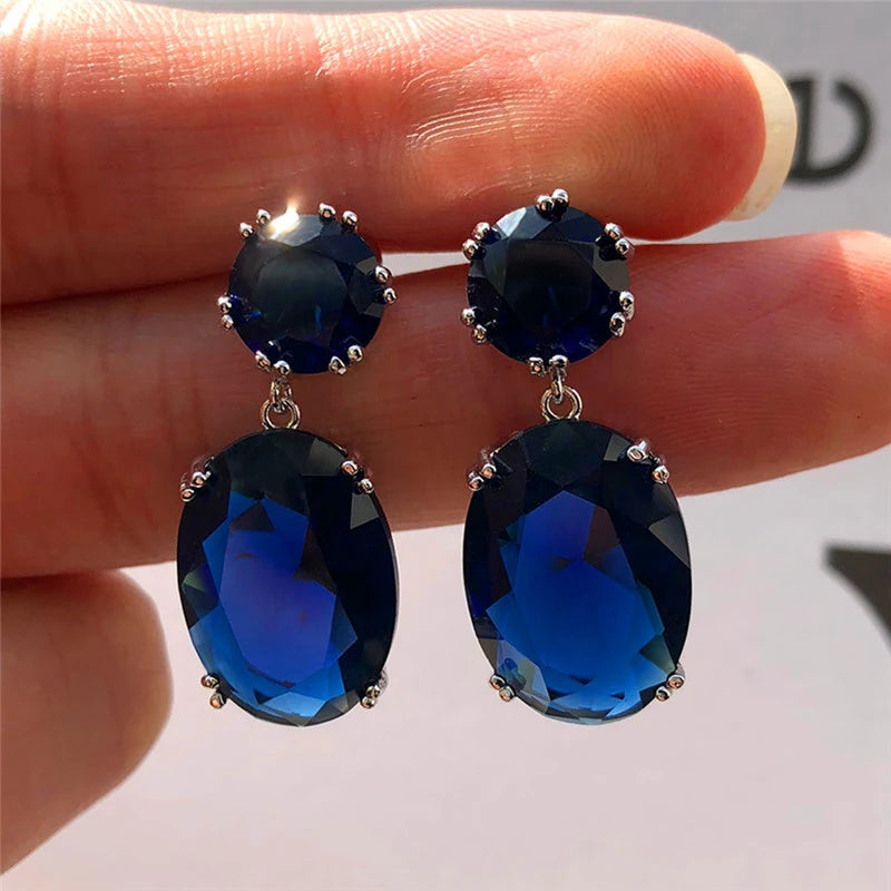 Huitan Simple Stylish Big Oval CZ Women Drop Earrings Elegant Female Accessories Brilliant Cubic Zirconia Earring Trendy Jewelry