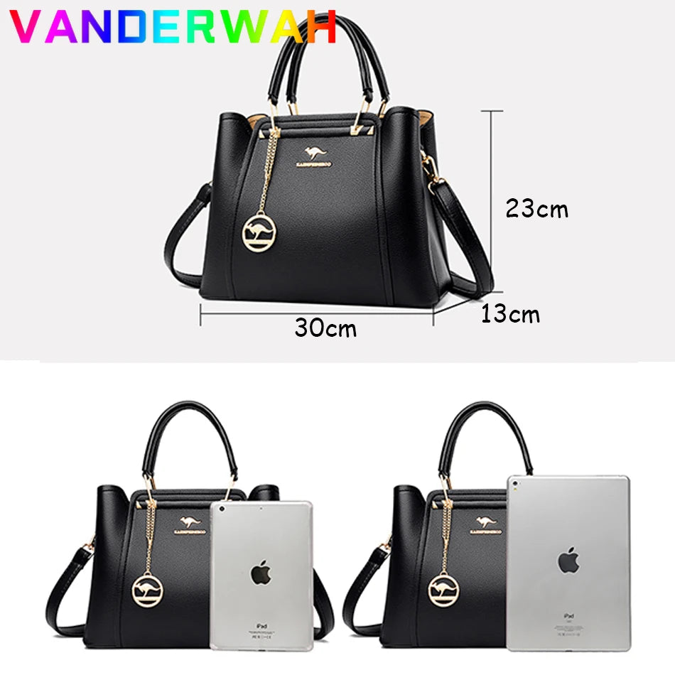 Casual Tote Women's Soft Leather Handbag Luxury Designer 3 Layers Shoulder Crossbody Bag Lady Large Capacity Shopper Sac A Main