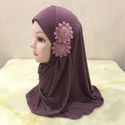 H081 beautiful small girl hijab with flowers cute hijab hats women's caps can fit 2-6 years old girls