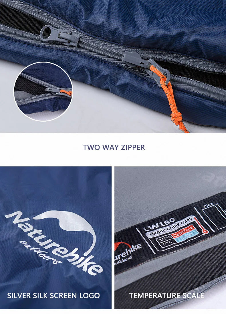 Naturehike Sleeping Bag LW180 Outdoor Ultralight Portable Waterproof Summer Sleeping Bag Envelope Cotton Camping Sleeping Bag