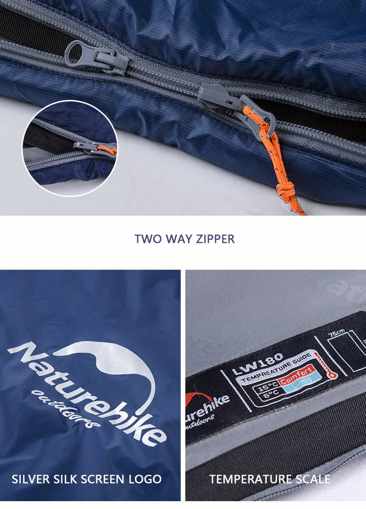 Naturehike Sleeping Bag LW180 Outdoor Ultralight Portable Waterproof Summer Sleeping Bag Envelope Cotton Camping Sleeping Bag