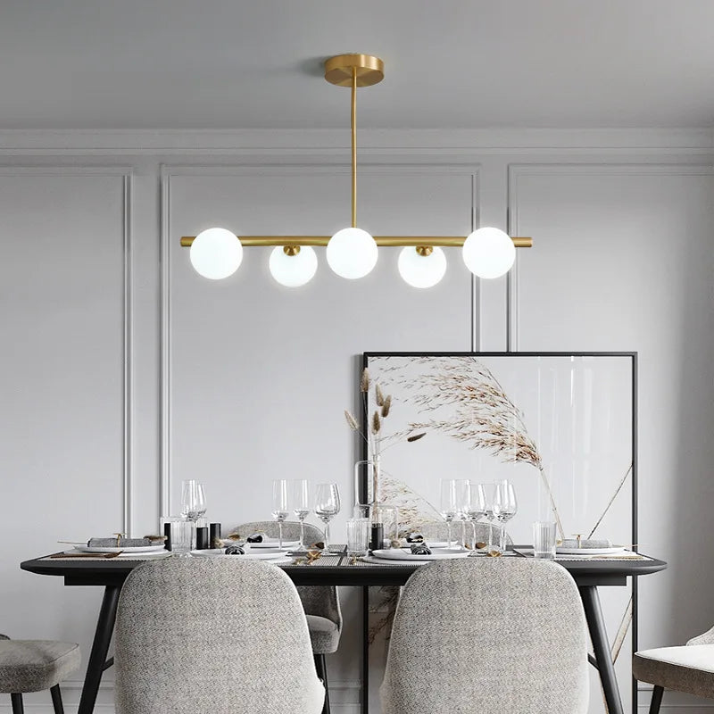 OUDELADILong dining table pendant lights Brass Lighting fixtures living room Restaurant  Kitchen Island Glass ball Chandelier