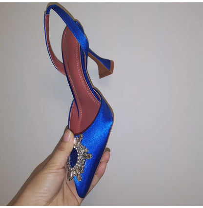 2025 Brand women Pumps luxury Crystal Slingback High heels Summer bride Shoes Comfortable triangle Heeled Party Wedding Shoes