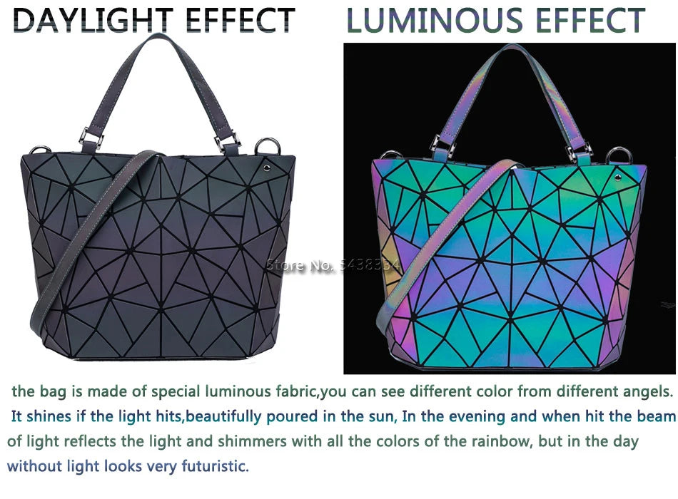 Ladies Luminous Bag Geometric Bags for Women 2024 Quilted Shoulder Bags Laser Plain Folding Female Handbags Bolsa Feminina