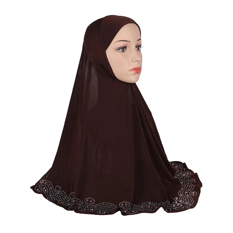H001 Adults big size muslim hijab scarf with rhinestones islamic headscarf hats armia pull on headwrap ramadan gift