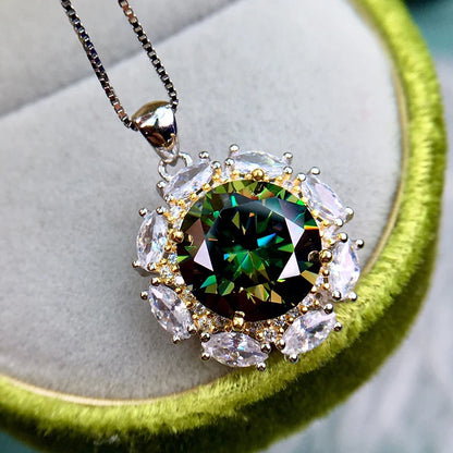Luomansi VVS1 5CT 11MM Green Moissanite Necklace Passed Diamond Test S925 Jewelry Woman Wedding Party