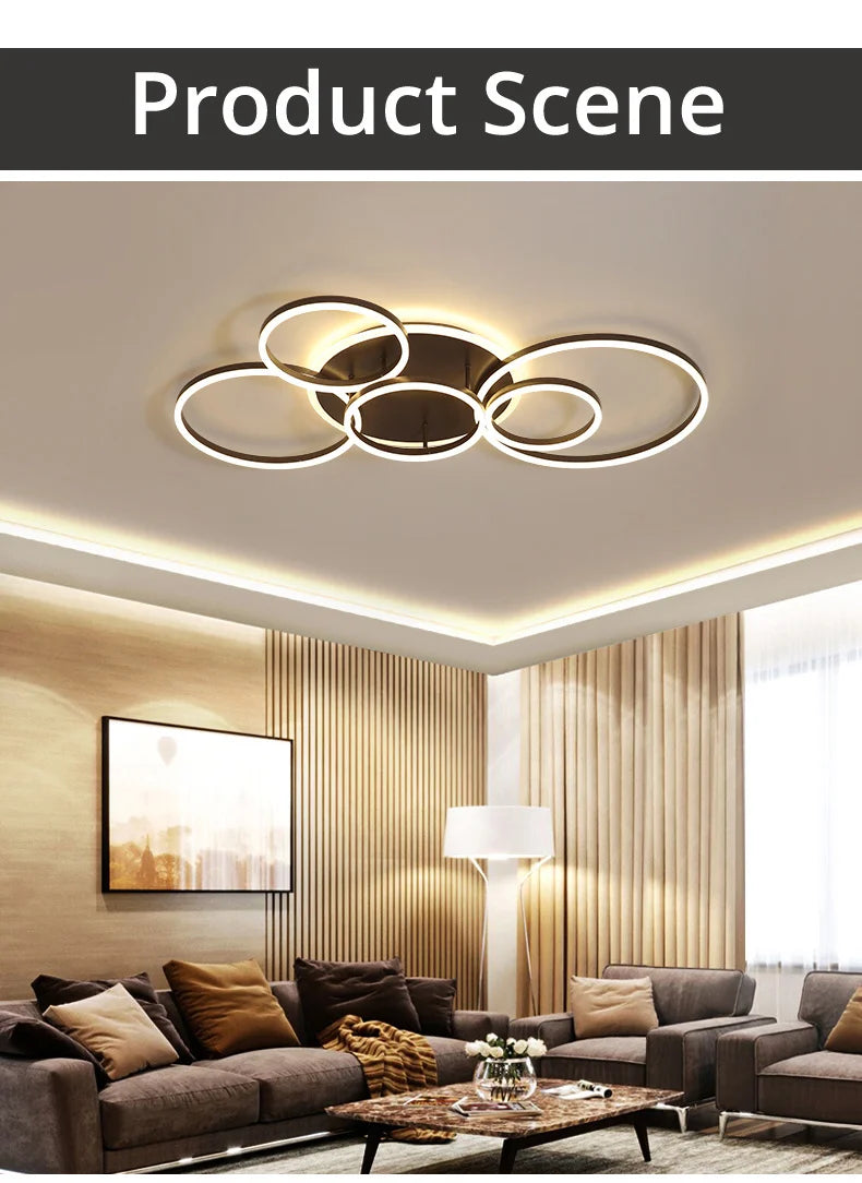 Modern Round Design Ceiling Lights For Living Room Bedroom Gold White Coffee Painted  Circle Rings Lighting Fixtures Luminaire