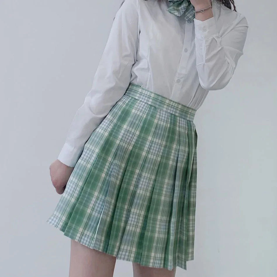 School Girl Uniform Pleated Skirts Japanese School Uniform High Waist A-Line Plaid Skirt Sexy JK Uniforms for Woman Full set