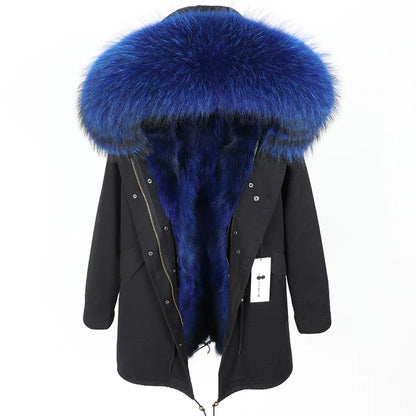 Maomaokong 2026 New Natural Fur Lining Real Fur Coat Winter Jacket Women Raccoon Fur Collar Warm Thick Parkas Female Clothing