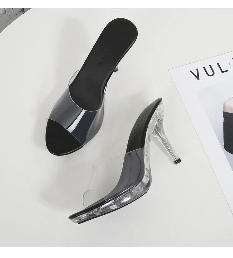 2022 Stripper Heels Women's Luxury Shoes Slippers Sexy Black Pumps Sandals Female Point Toe High Heel Stiletto Hollow Dress Shoe