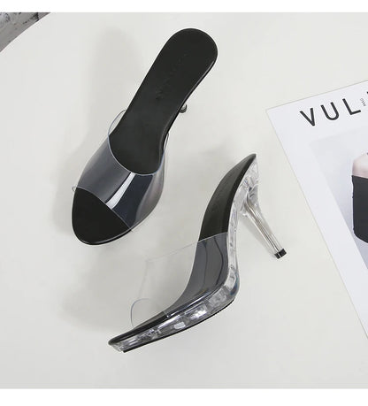 2022 Stripper Heels Women's Luxury Shoes Slippers Sexy Black Pumps Sandals Female Point Toe High Heel Stiletto Hollow Dress Shoe