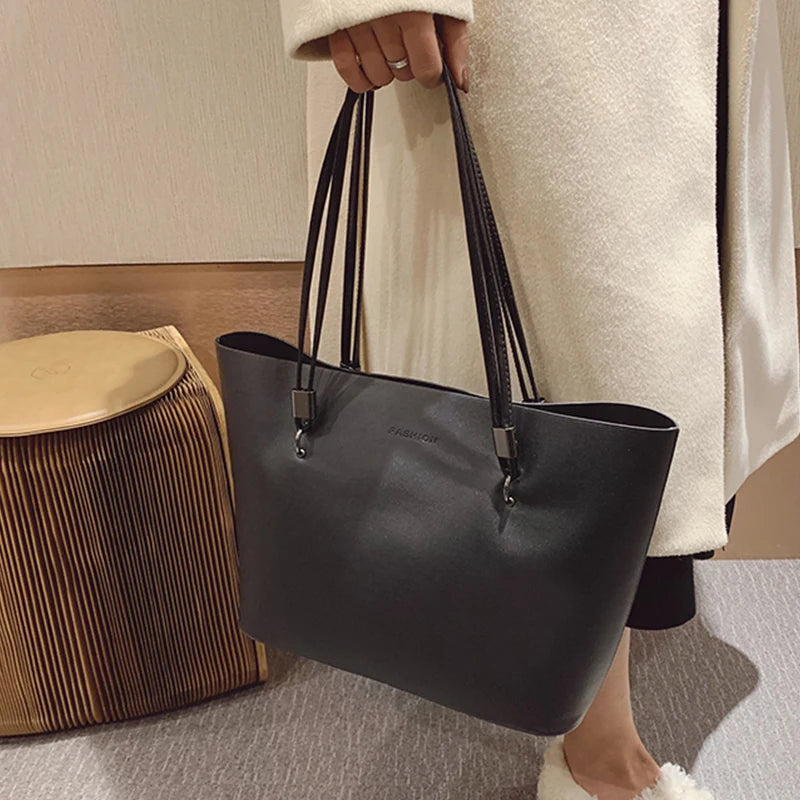 Solid Color Women's PU Leather Handbag and Purse Luxury Large Capacity Fashion Shoulder Bags Female Designer Shopping Tote Bags