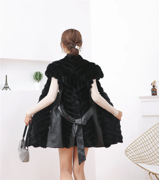 2025  Fashion New Real Mink Fur Coat  Whole Skin Mink Fur Vest High Quality Luxury Sleeveless Women Natural  Fox Fur