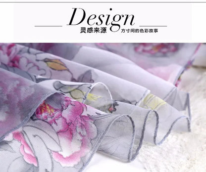 Hot Fashion Summer Chiffon Georgette Scarf Parrot Peony Print Women Foulard Long Shawl&Wrap Bandana Elegant Thin 50*160cm M163