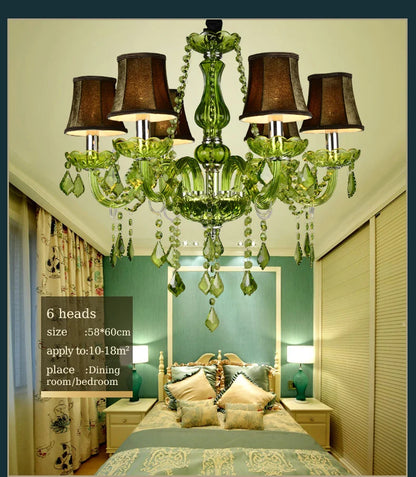 Luxury Green Crystal Chandelier Wedding Parlor Bedroom Villa Hanging Lamp Hotel Restaurant Cafe Bar E14 Candle Pendant Lights