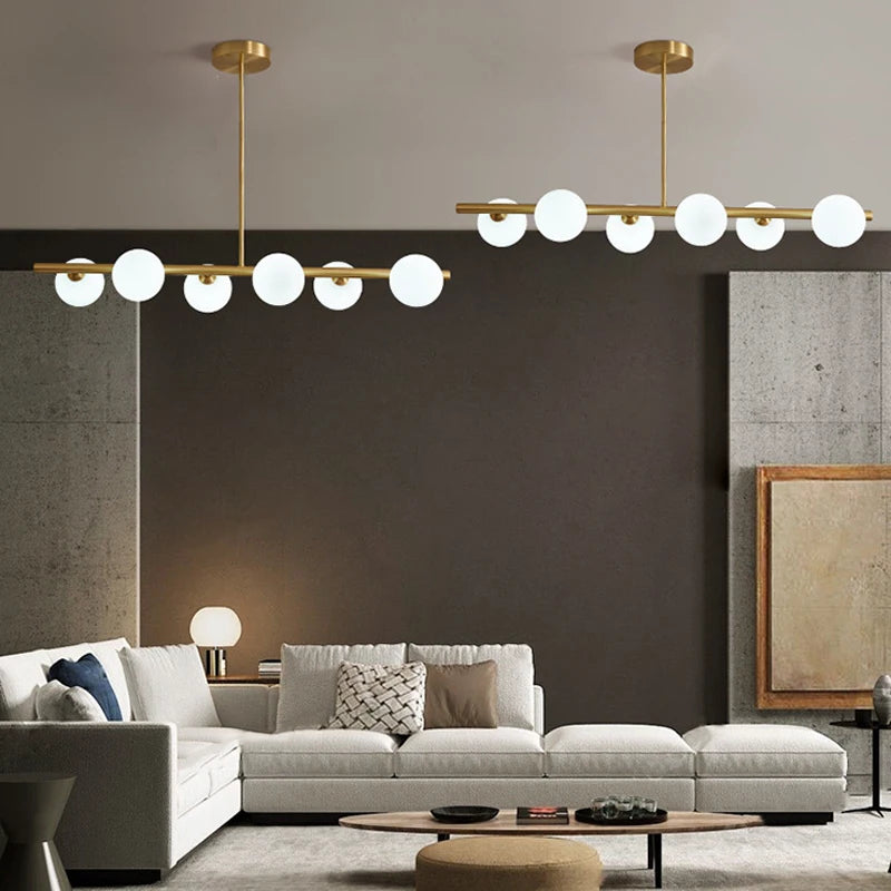 OUDELADILong dining table pendant lights Brass Lighting fixtures living room Restaurant  Kitchen Island Glass ball Chandelier
