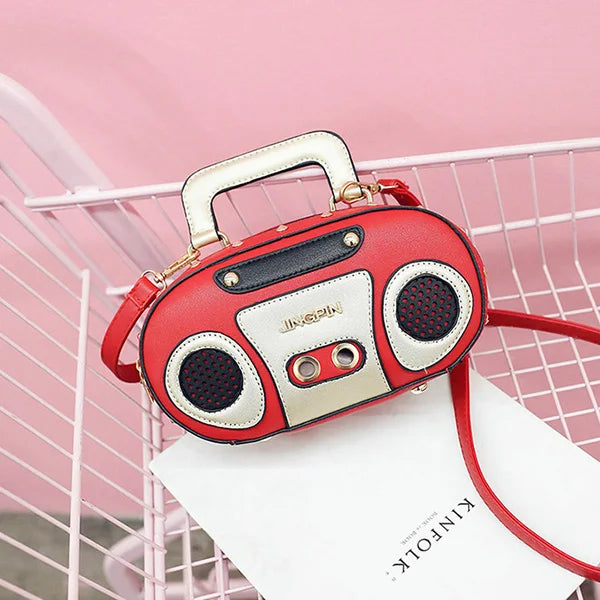Vintage Radio Women Handbags Designer Chic Shoulder Bags Luxury Pu Leather Rock Female Crossbody Messenger Bag Personality Purse