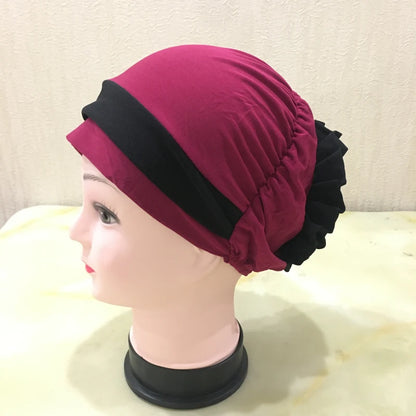 H133 Forehead two colors Turban hijab Stretch Inner Hijabs Full cover Caps Ready To Wear Women Head Scarf Under Hijab Bo
