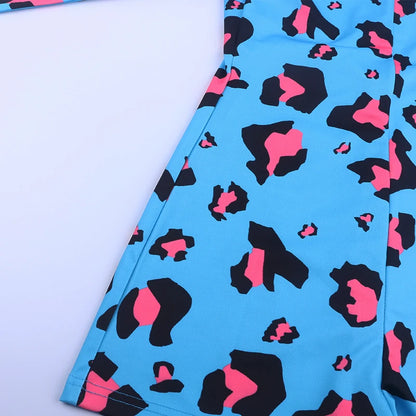 OMSJ 2024 Rompers Women Sleepwear Sky Blue Leopard Print Long Sleeve Short Jumpsuit Sexy Onesie For Adult Female Nightwear S-3XL