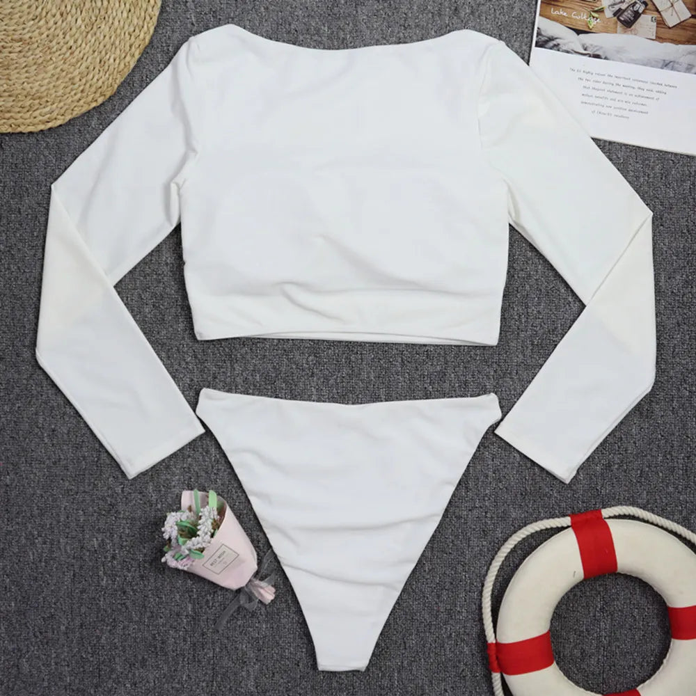 TYAKKVE Surf Swimwear Rash Guard Long Sleeve One Piece Swimsuit For Women Print High Neck Bodysuits Swim Suits Backless Monokini