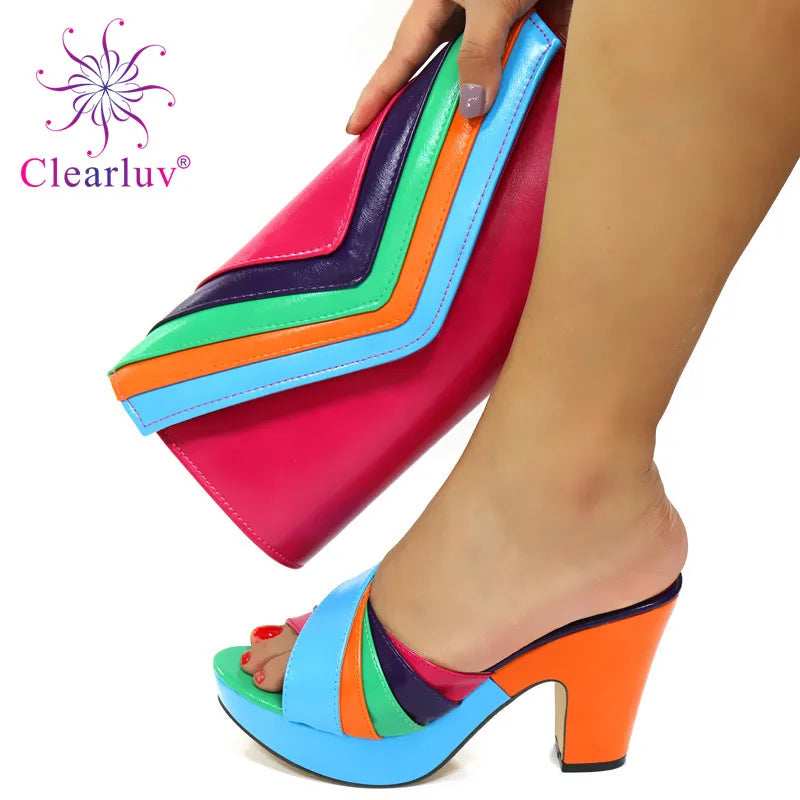 Latest Italian Designer Shoes and Bags Matching Set Nigerian Women Party Pumps High Heels Rhinestone Women Wedding Shoe Elegant